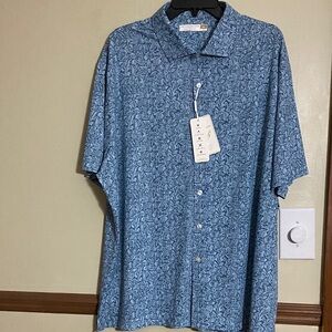 Hart Schaffner Marx Blue Floral Short-Sleeve Button-Down Shirt